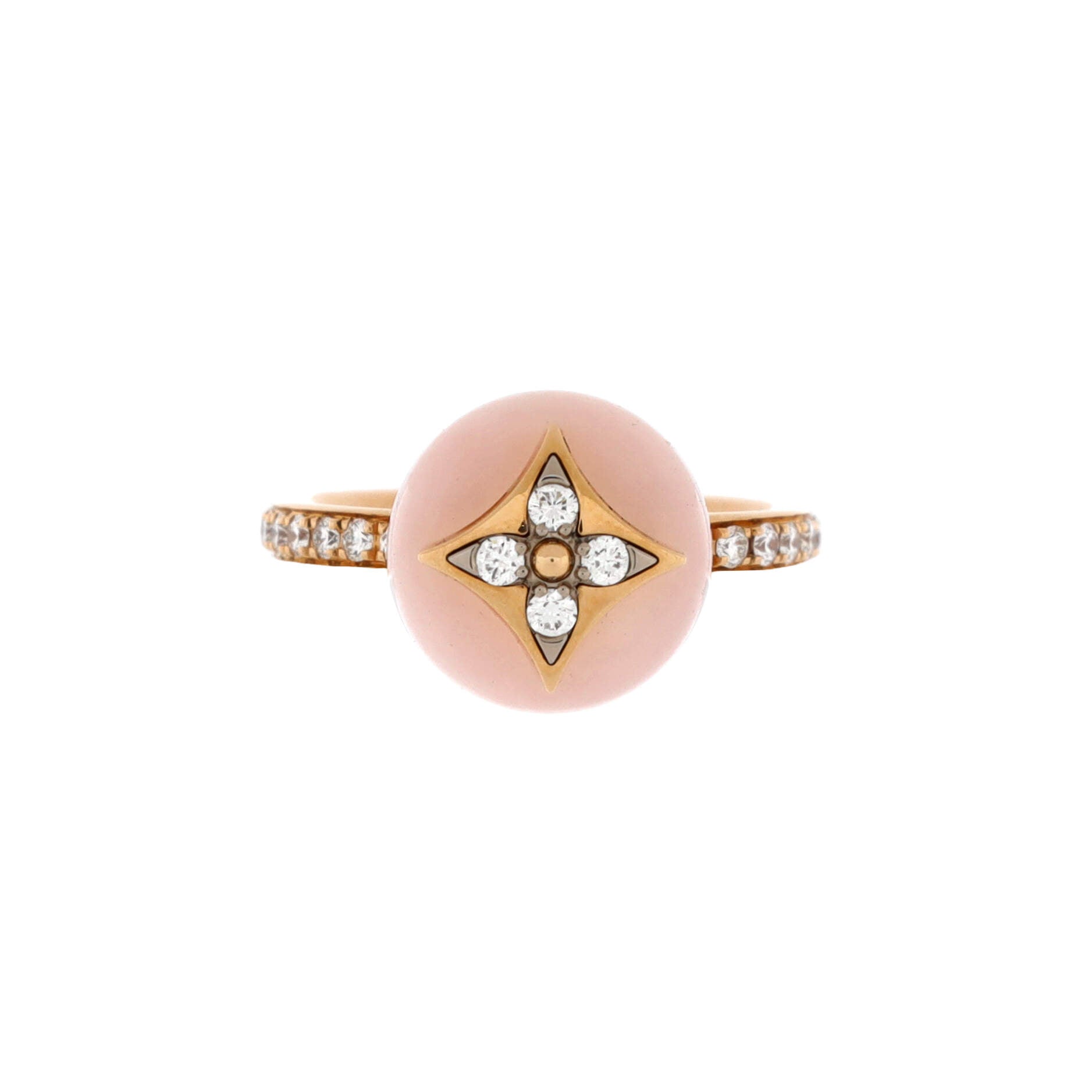 B Blossom Ring 18K Rose Gold and 18K White Gold with Pink Opal and Diamonds