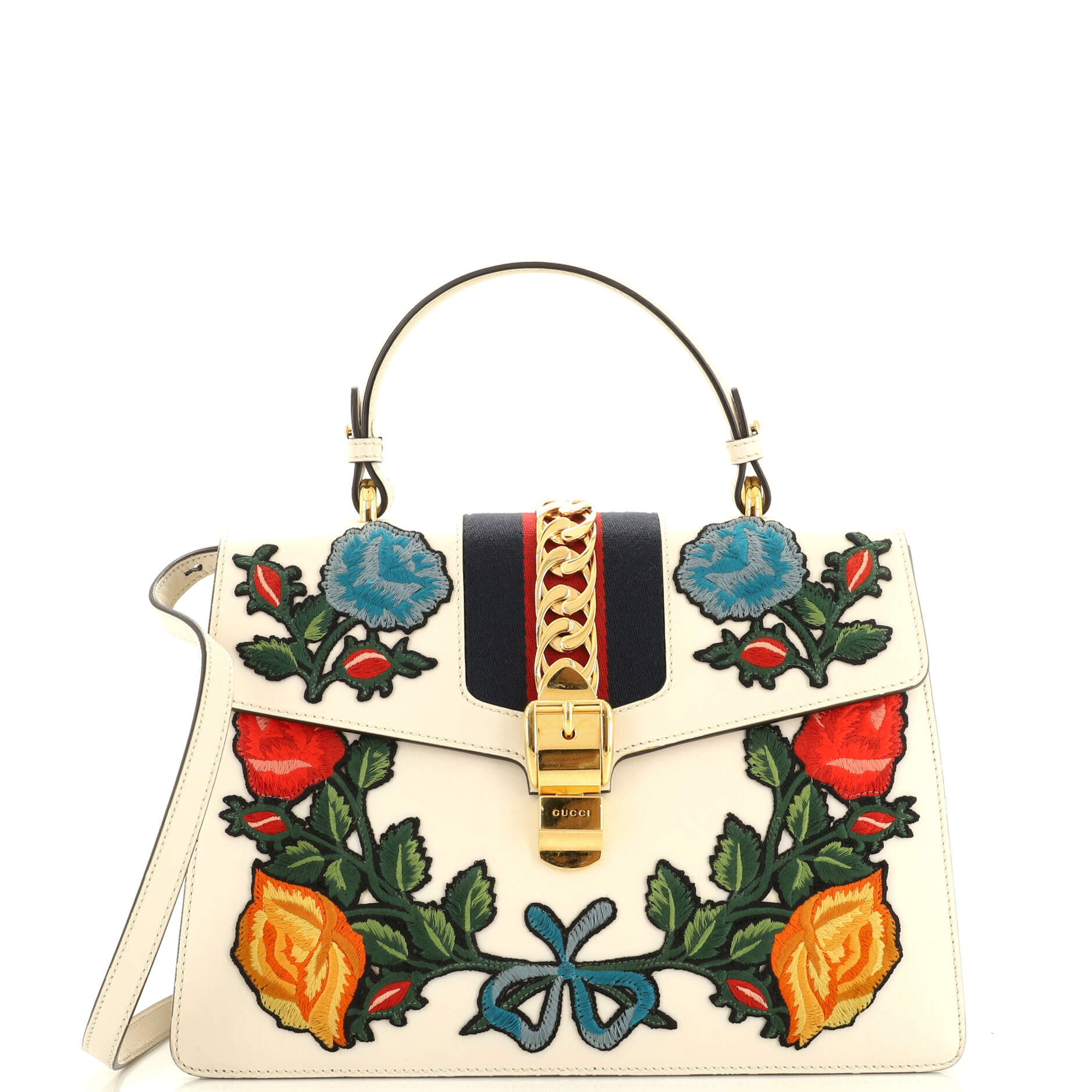 Sylvie Top Handle Bag Embroidered Leather Medium