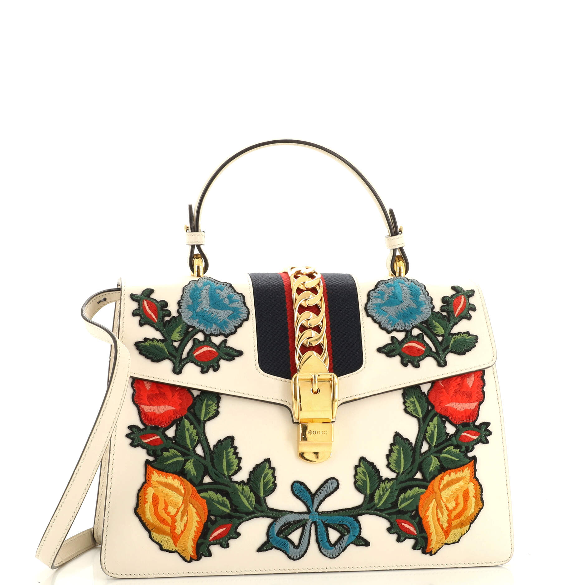 Sylvie Top Handle Bag Embroidered Leather Medium – Image 2