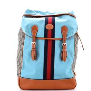 Interlocking G Patch Flap Buckle Backpack Nylon and GG Coated Canvas
