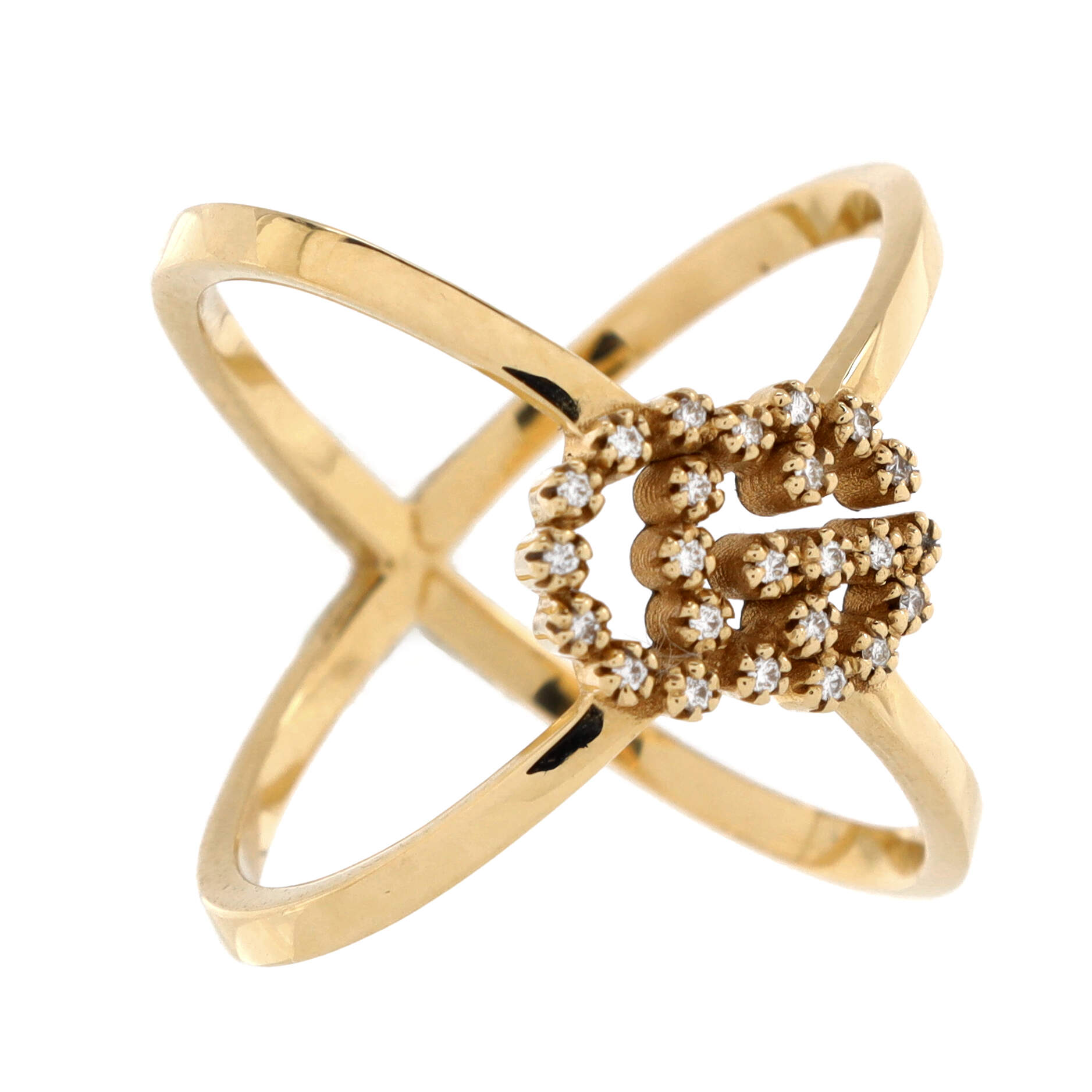 GG Running Cross Ring 18K Yellow Gold with Diamonds – Image 3