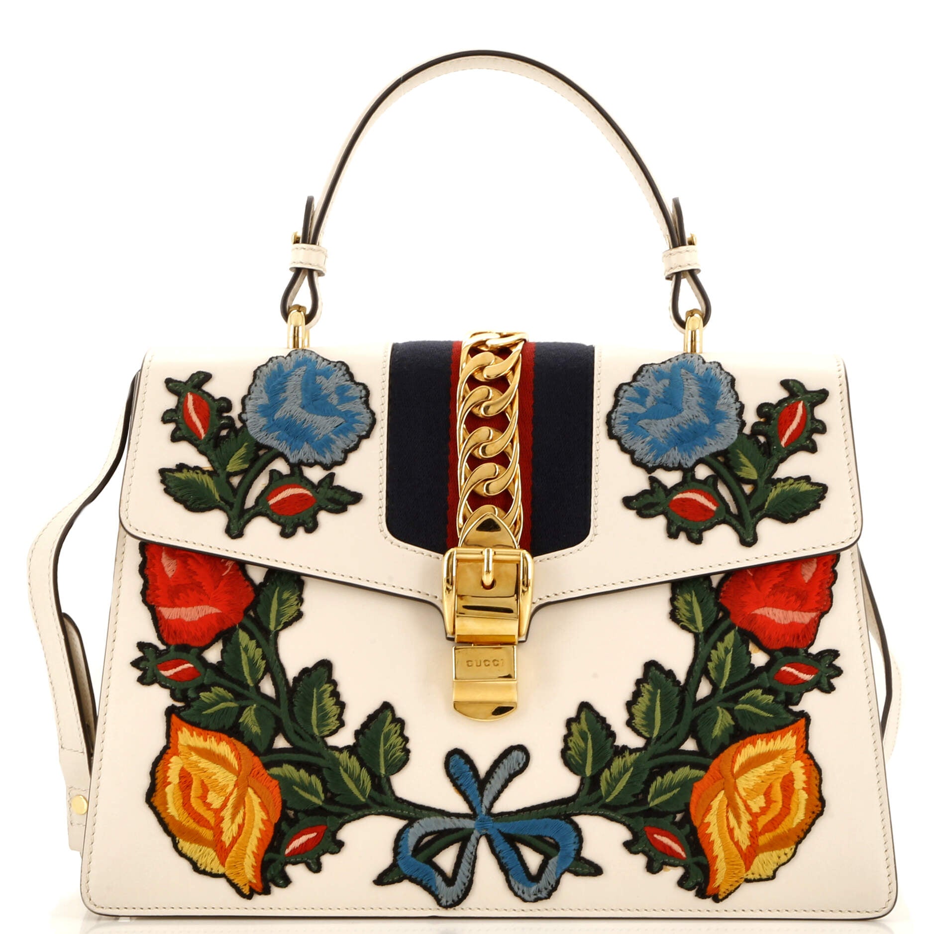 Sylvie Top Handle Bag Embroidered Leather Medium