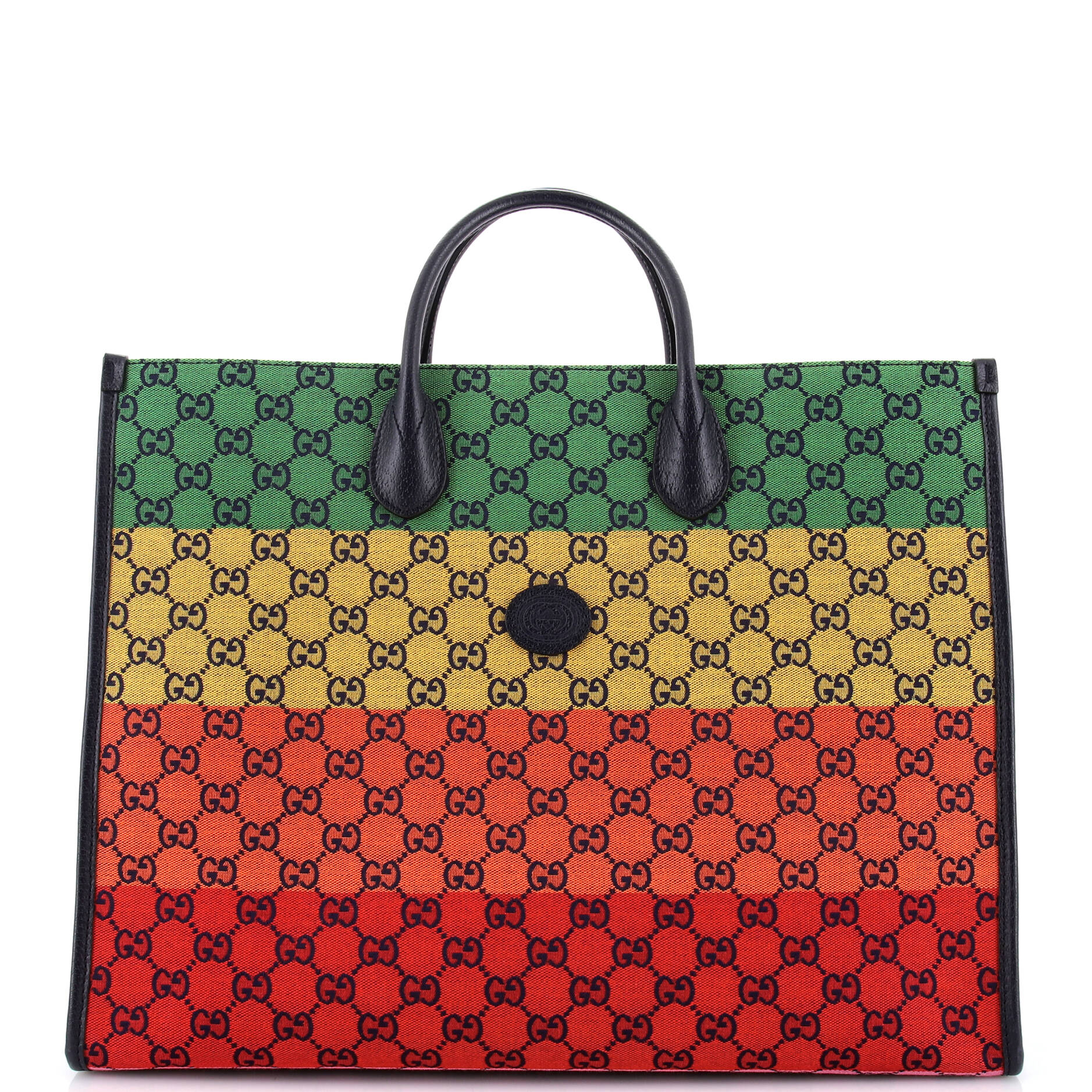 Structured Top Handle Open Tote Multicolor GG Canvas Large