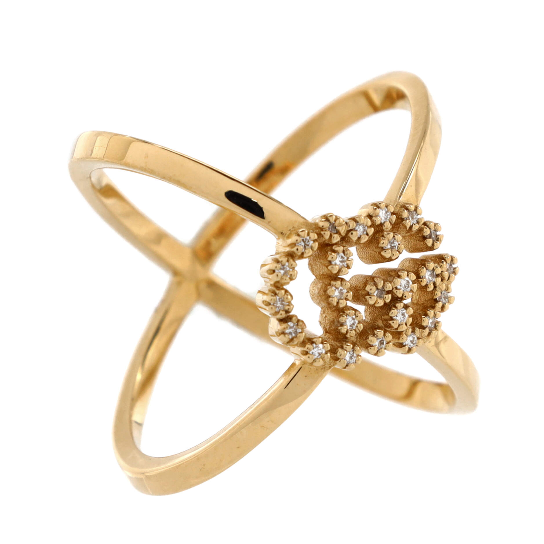 GG Running Cross Ring 18K Yellow Gold with Diamonds – Image 3