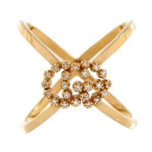 GG Running Cross Ring 18K Yellow Gold with Diamonds