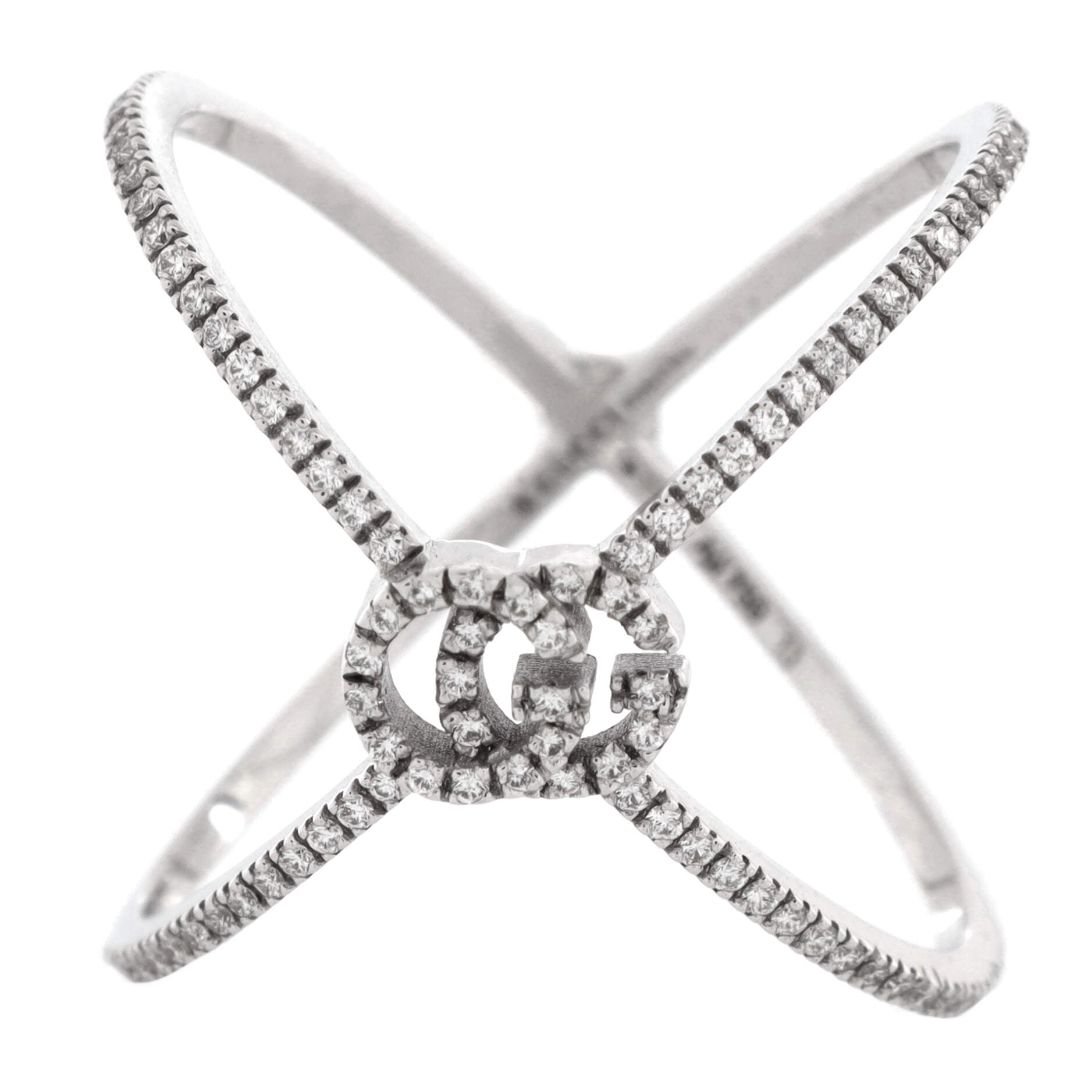 GG Running Cross Ring 18K White Gold and Pave Diamonds