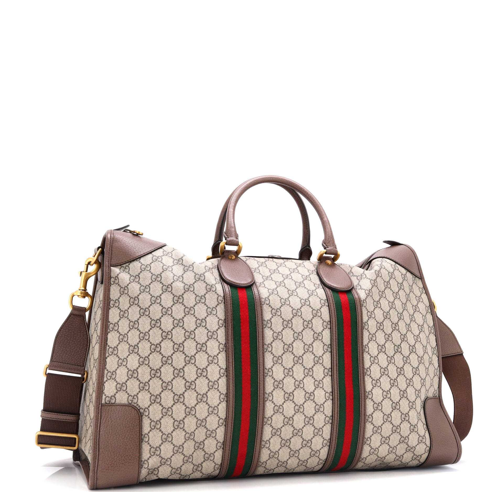 Ophidia Carry On Duffle Bag GG Coated Canvas and Leather Large – Image 2