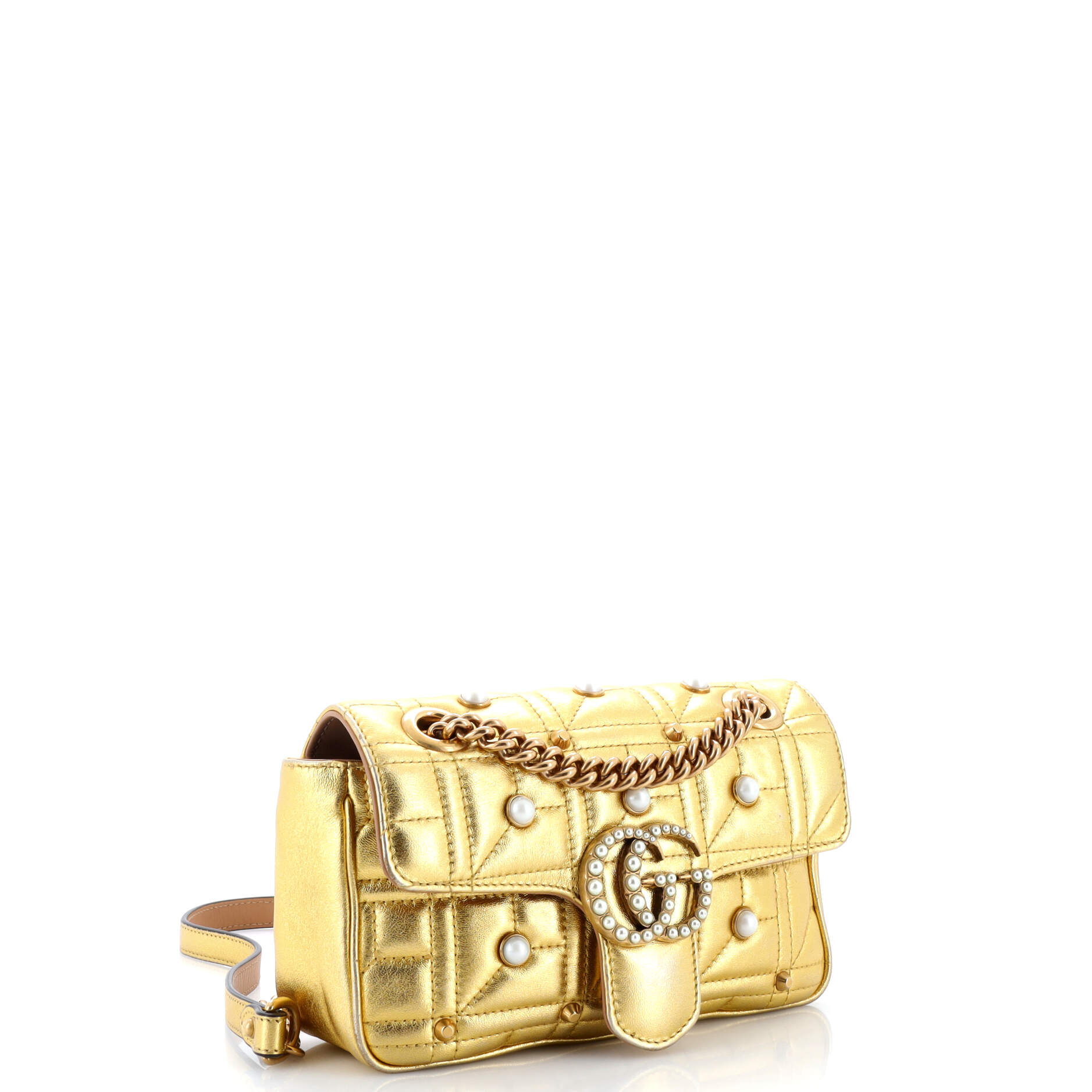 Pearly GG Marmont Flap Bag Embellished Matelasse Leather Small – Image 2