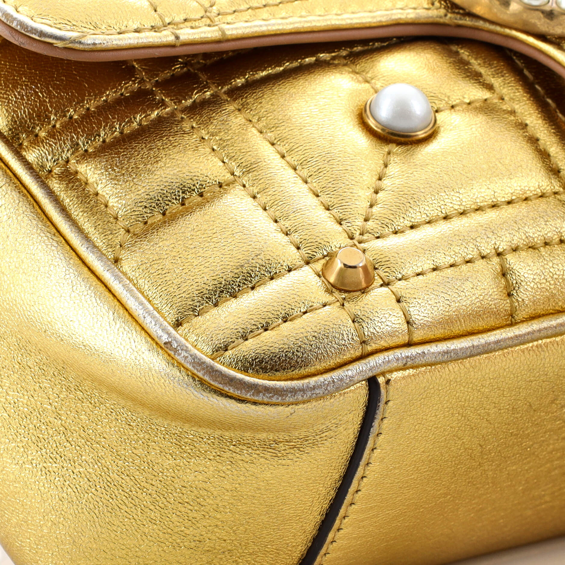 Pearly GG Marmont Flap Bag Embellished Matelasse Leather Small – Image 6