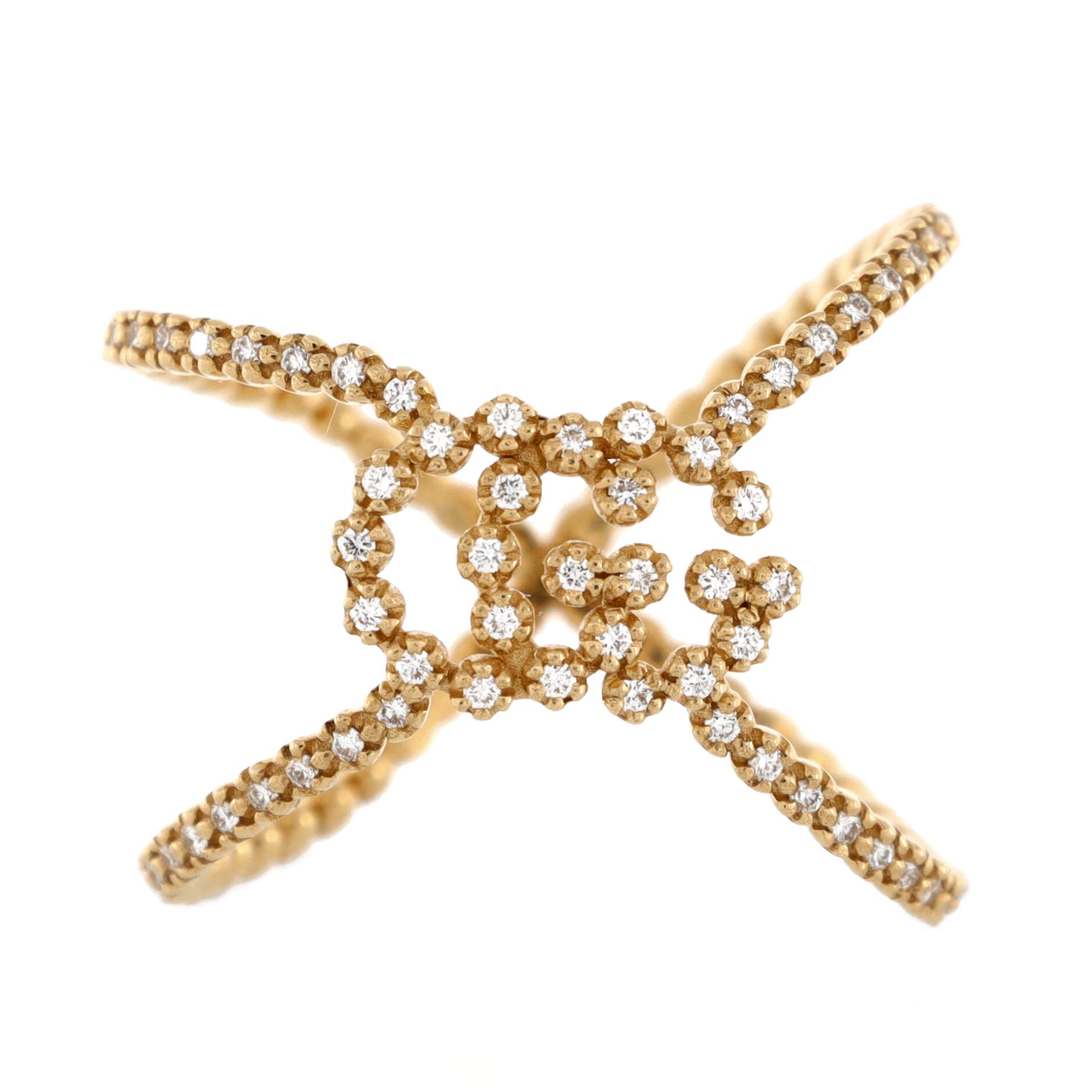 GG Running Cross Ring 18K Yellow Gold and Pave Diamonds