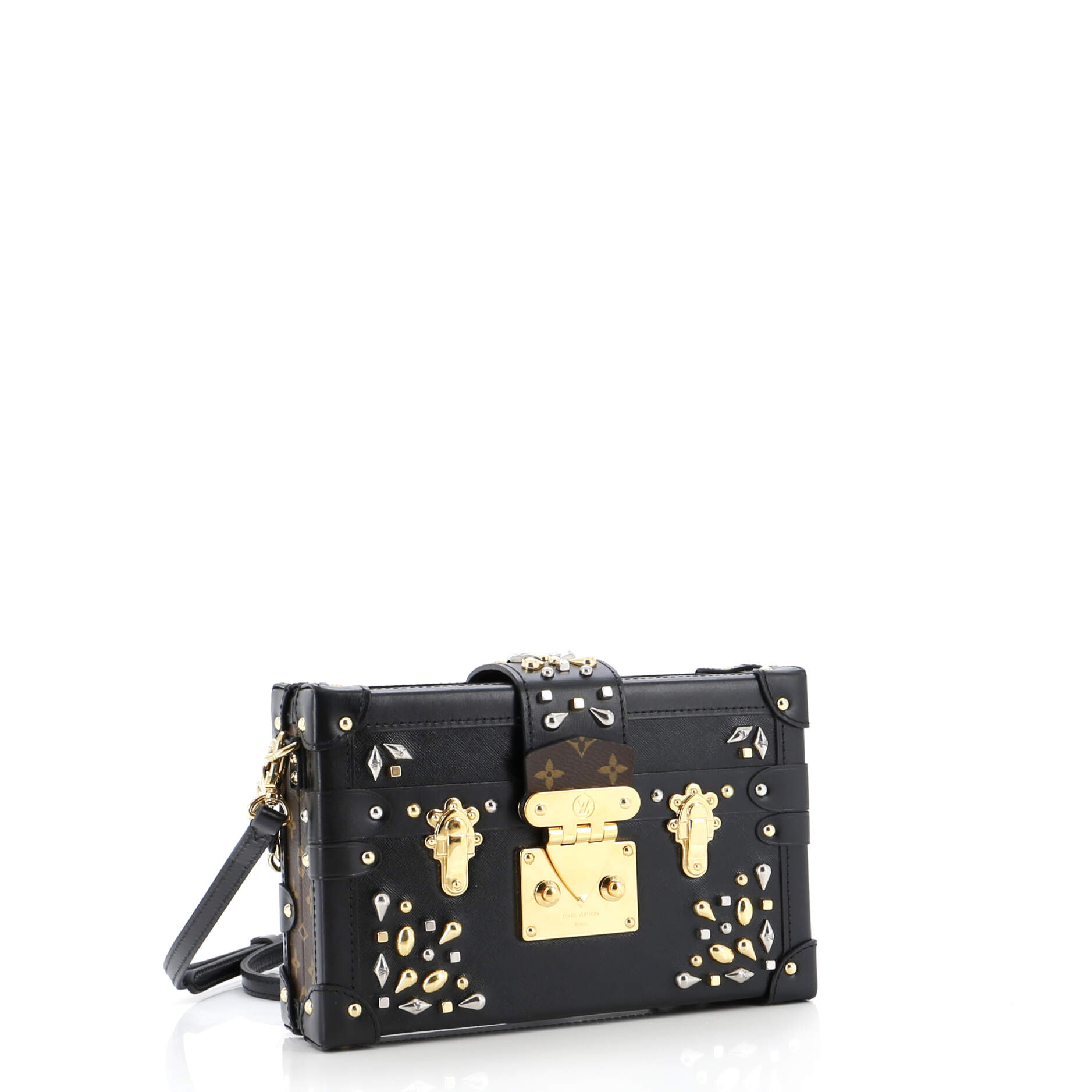 Petite Malle Handbag Studded Taiga Leather and Monogram Canvas – Image 2