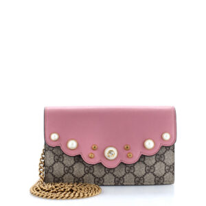 Pearly Wallet on Chain Coated Canvas with Leather Mini